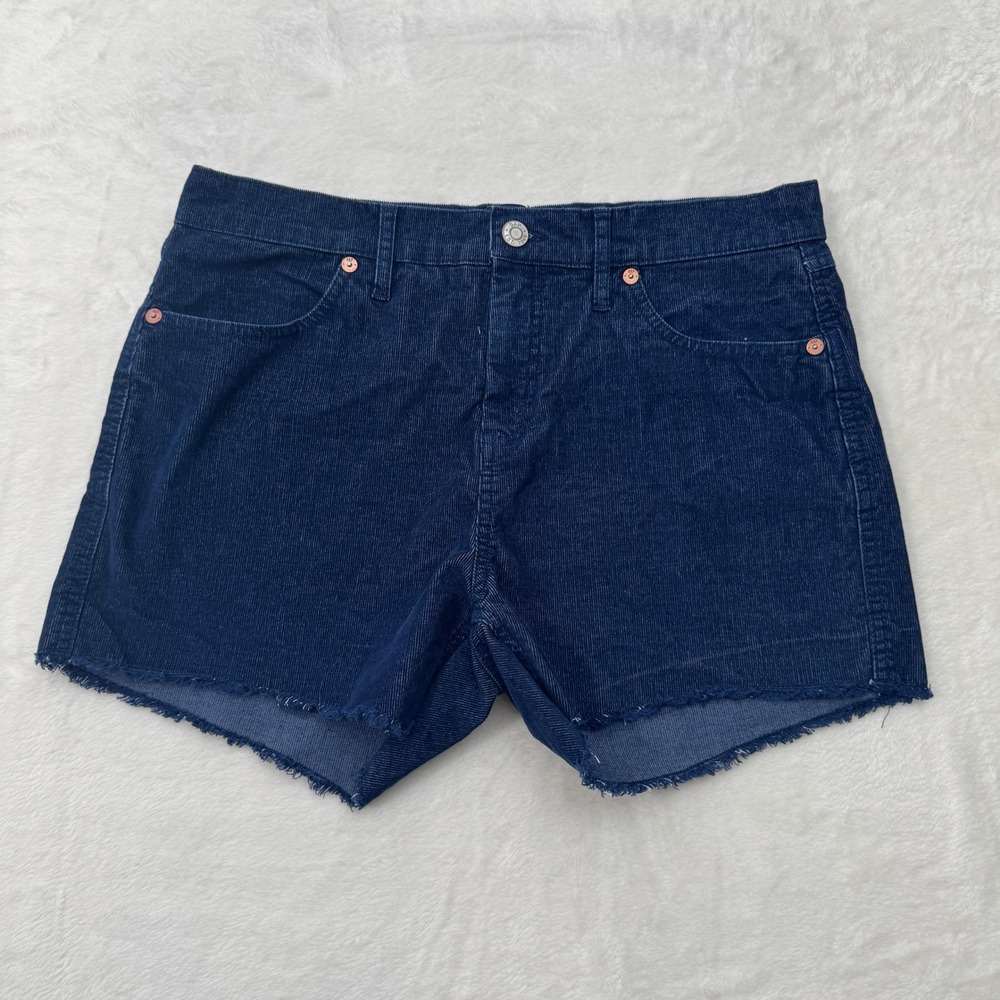 Gap Corduroy Shorts Womens 8 Navy Blue Raw Hem Mid Rise Fine Wale